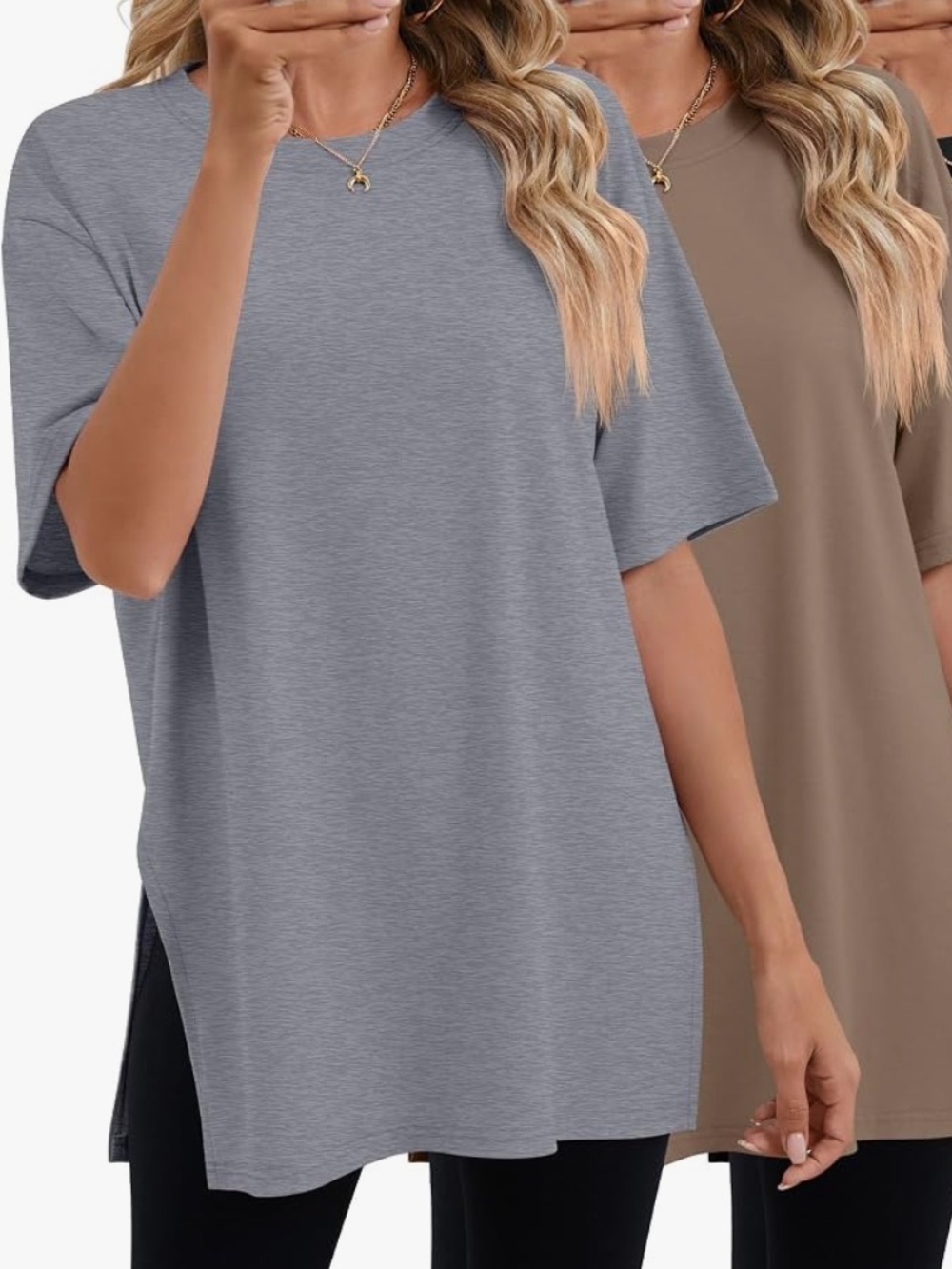 Casual Crew NeckSide-Slit Tunic Top - Gray ONLY